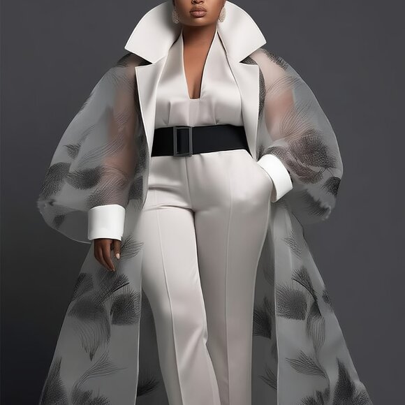 Statement Sheer Organza Duster Coat | Oversized Lapel Longline Jacket - Picture 1 of 6